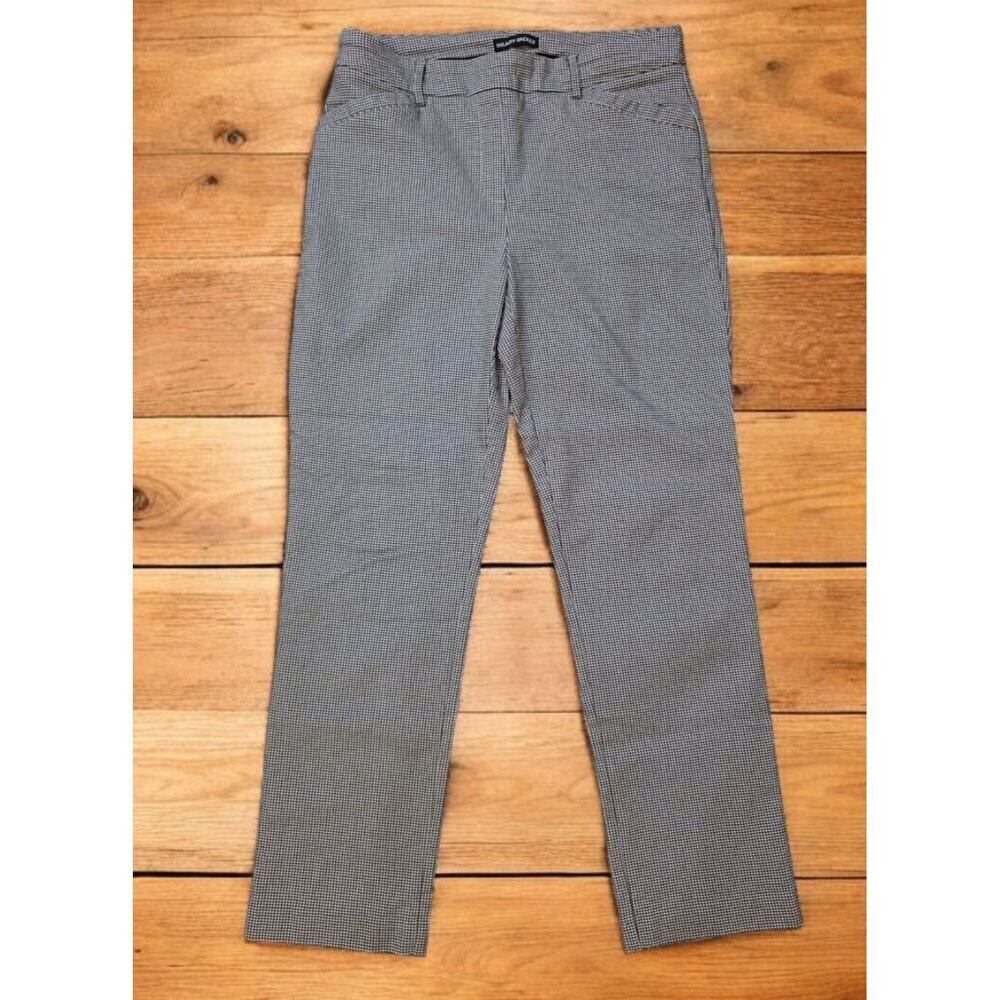 Hilary Radley Pants Womens Medium Ankle Houndstooth Black White Stretch EUC‎